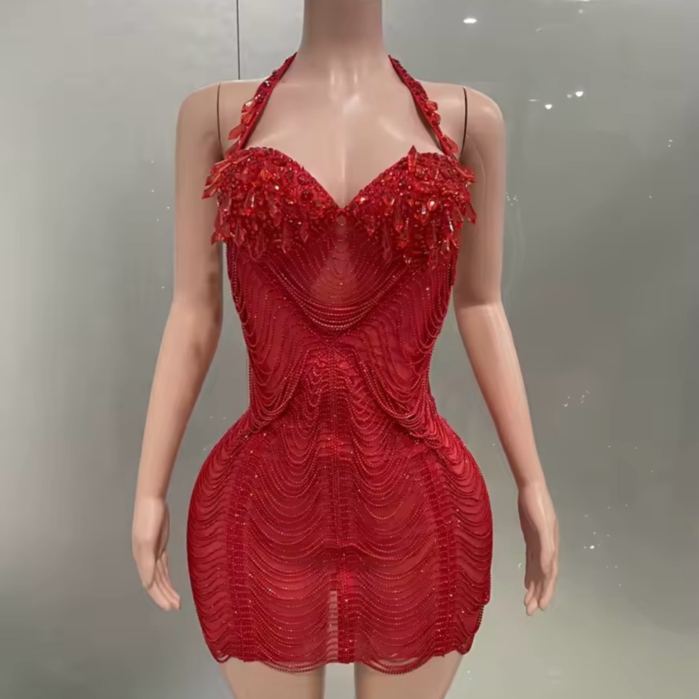 Elegant Red Halter Dress